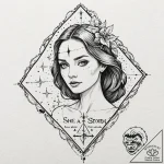 A quote “she is a storm with skin”, tattoo fl… – tattoo sketch (№1752075418_0, 09.07.2025 15:36) — tattoovalue.net