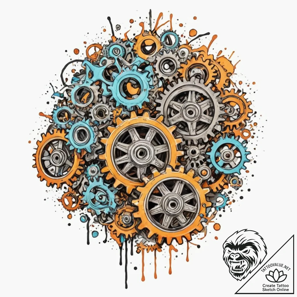 A single, rusty gear from a broken machine, t... - tattoo sketch (№1752075706_0, 09.07.2025 15:41) — tattoovalue.net