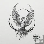 A phoenix, in the moment of rebirth, its eyes… – tattoo sketch (№1752076184_0, 09.07.2025 15:49) — tattoovalue.net
