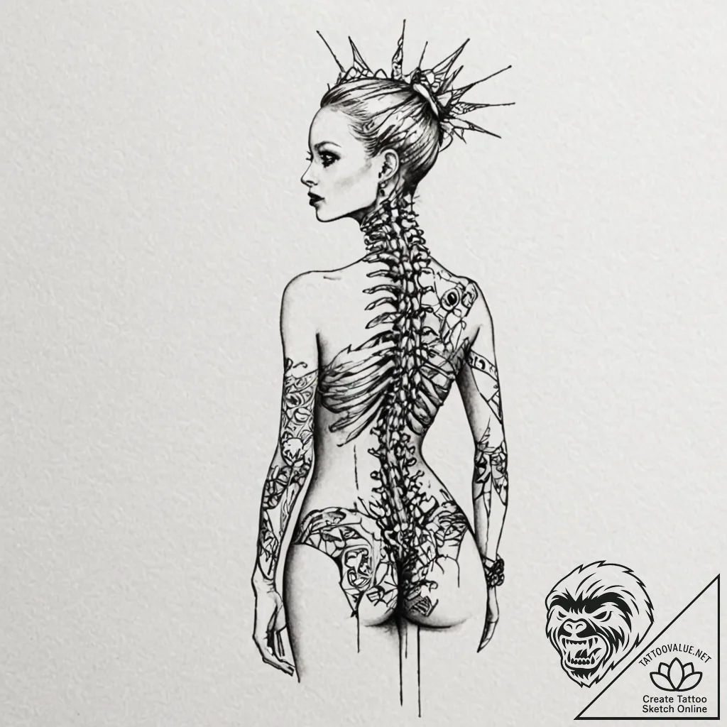 A realistic human spine, with some vertebrae... - tattoo sketch (№1752076263_0, 09.07.2025 15:51) — tattoovalue.net