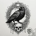 A realistic crow, perched on a human skull, w… – tattoo sketch (№1752076342_0, 09.07.2025 15:52) — tattoovalue.net