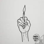 A human hand, holding a single, lit match in… – tattoo sketch (№1752076500_0, 09.07.2025 15:55) — tattoovalue.net