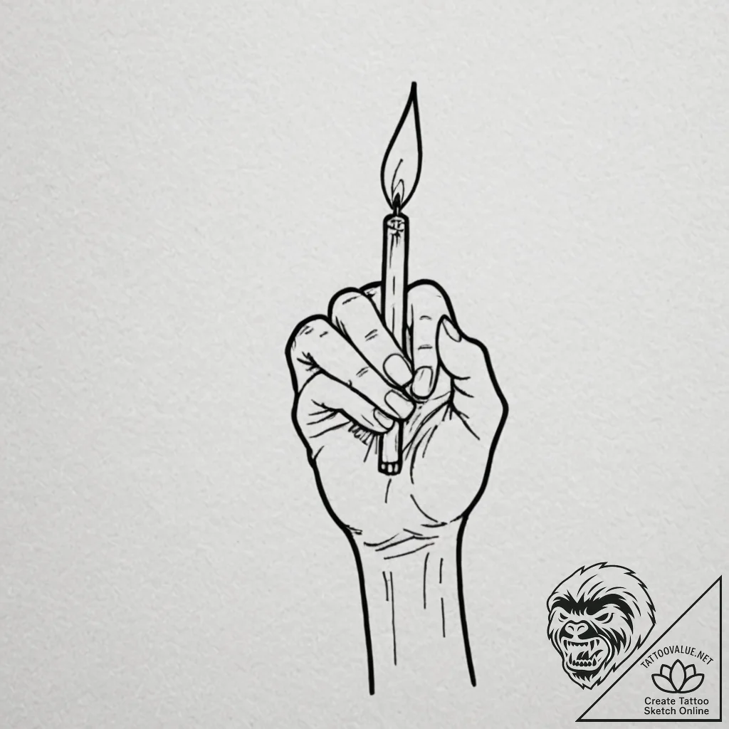 A human hand, holding a single, lit match in... - tattoo sketch (№1752076500_0, 09.07.2025 15:55) — tattoovalue.net