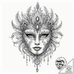 A beautiful, ornate venetian mask, hinting at… – tattoo sketch (№1752076580_0, 09.07.2025 15:56) — tattoovalue.net