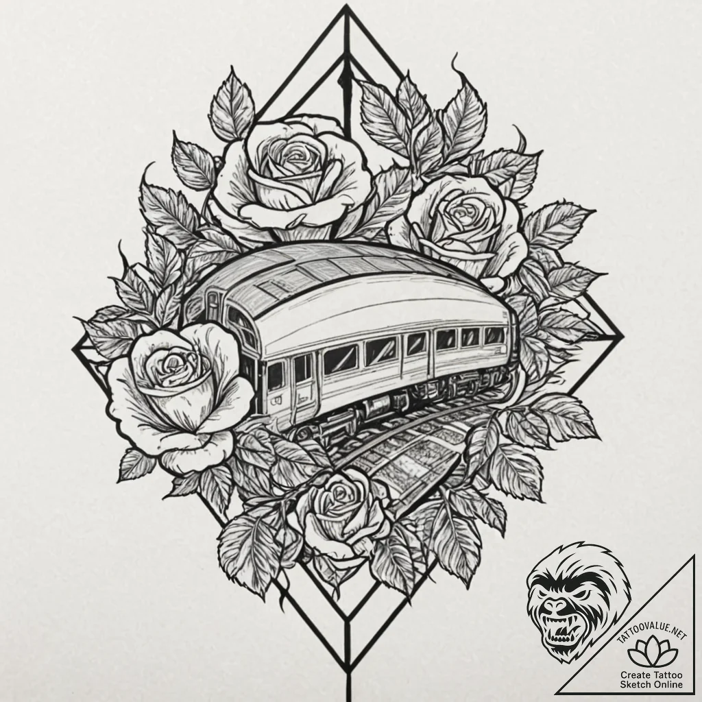 A powerful train, moving steadily along its t... - tattoo sketch (№1752077000_0, 09.07.2025 16:03) — tattoovalue.net