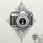A realistic camera, its lens is cracked, and… – tattoo sketch (№1752077082_0, 09.07.2025 16:04) — tattoovalue.net