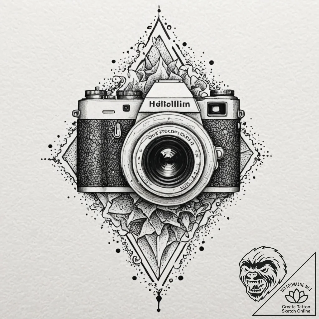 A realistic camera, its lens is cracked, and... - tattoo sketch (№1752077082_0, 09.07.2025 16:04) — tattoovalue.net