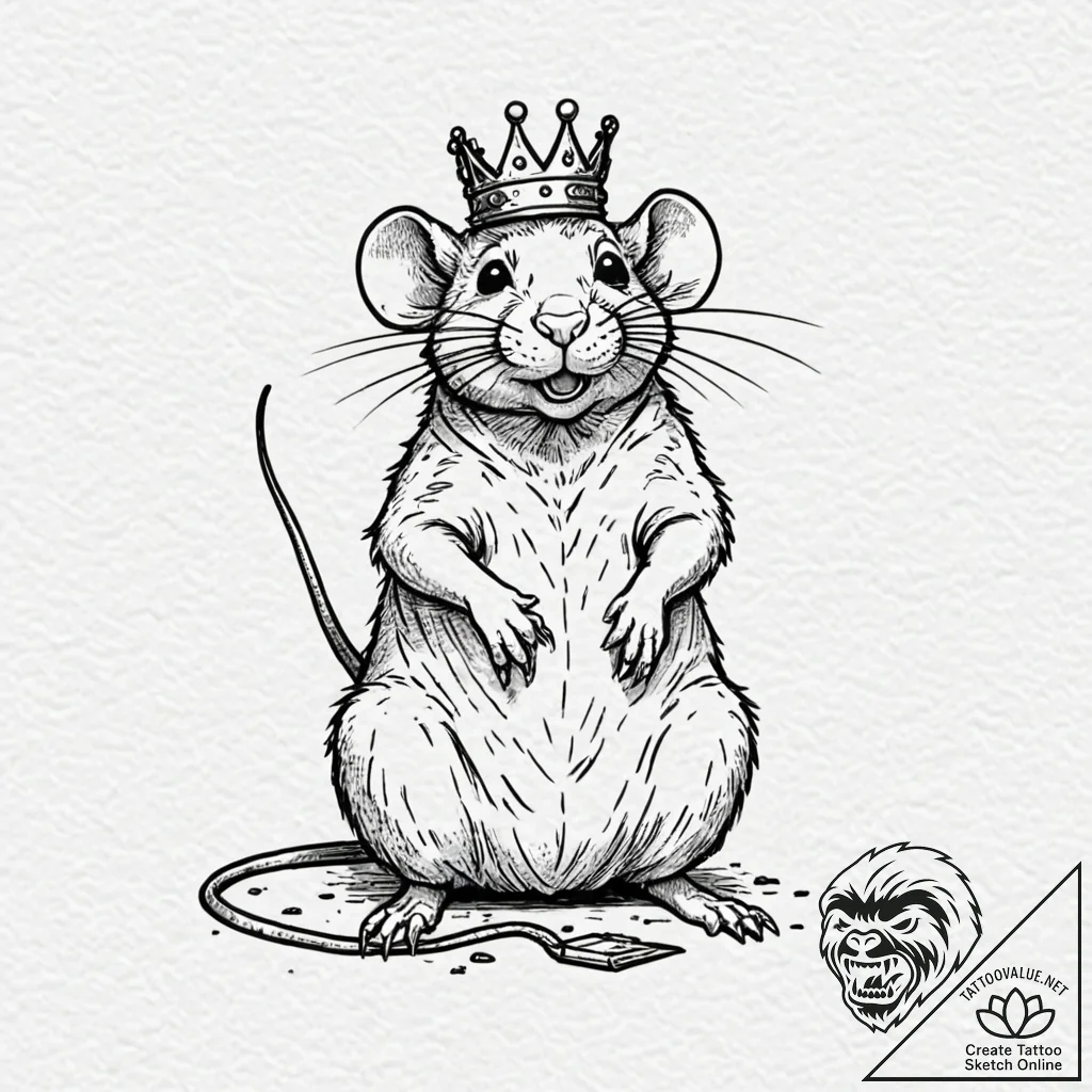 A cartoon rat, but it's wearing a tiny, crook... - tattoo sketch (№1752077167_0, 09.07.2025 16:06) — tattoovalue.net