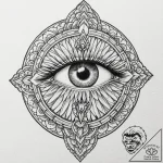 A human eye, looking through a keyhole at a b… – tattoo sketch (№1752077334_0, 09.07.2025 16:08) — tattoovalue.net