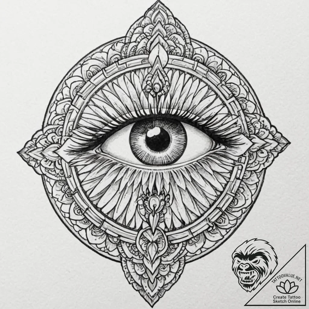 A human eye, looking through a keyhole at a b... - tattoo sketch (№1752077334_0, 09.07.2025 16:08) — tattoovalue.net