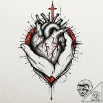 A human heart, made of two hands clasped toge… – tattoo sketch (№1752077585_0, 09.07.2025 16:13) — tattoovalue.net