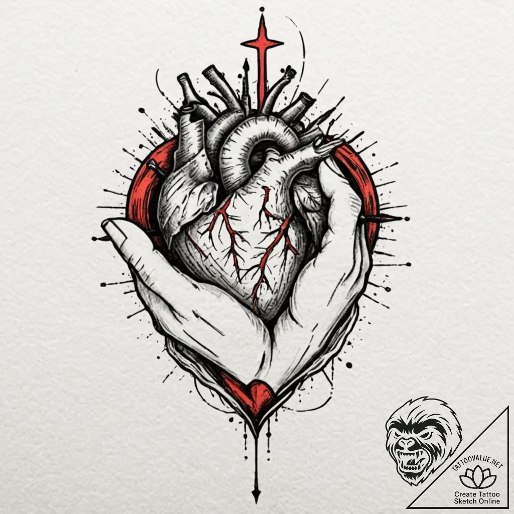 A human heart, made of two hands clasped toge... - tattoo sketch (№1752077585_0, 09.07.2025 16:13) — tattoovalue.net