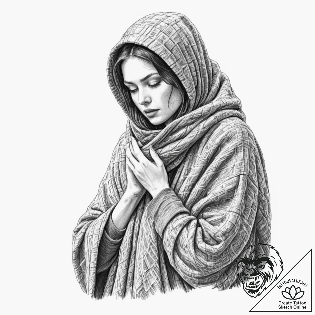 A person, offering a warm blanket to a cold,... - tattoo sketch (№1752078003_0, 09.07.2025 16:20) — tattoovalue.net
