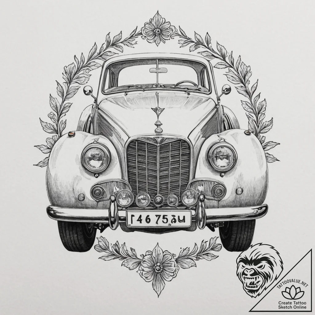 A minimalist drawing of a classic luxury car'... - tattoo sketch (№1752078085_0, 09.07.2025 16:21) — tattoovalue.net
