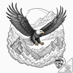 A powerful eagle, soaring high above the clou… – tattoo sketch (№1752078252_0, 09.07.2025 16:24) — tattoovalue.net