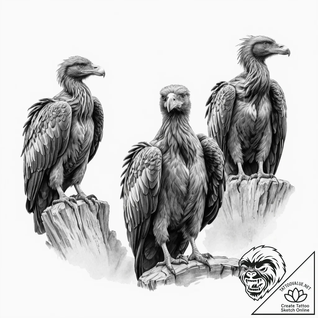 A pack of spectral vultures, waiting patientl... - tattoo sketch (№1752078419_0, 09.07.2025 16:26) — tattoovalue.net
