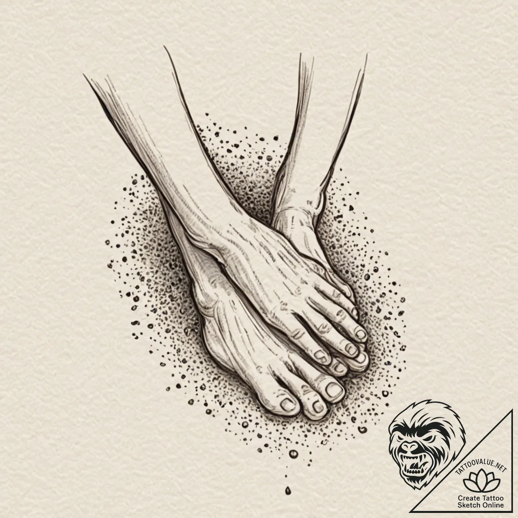 A person's hands, washing the feet of another... - tattoo sketch (№1752078920_0, 09.07.2025 16:35) — tattoovalue.net