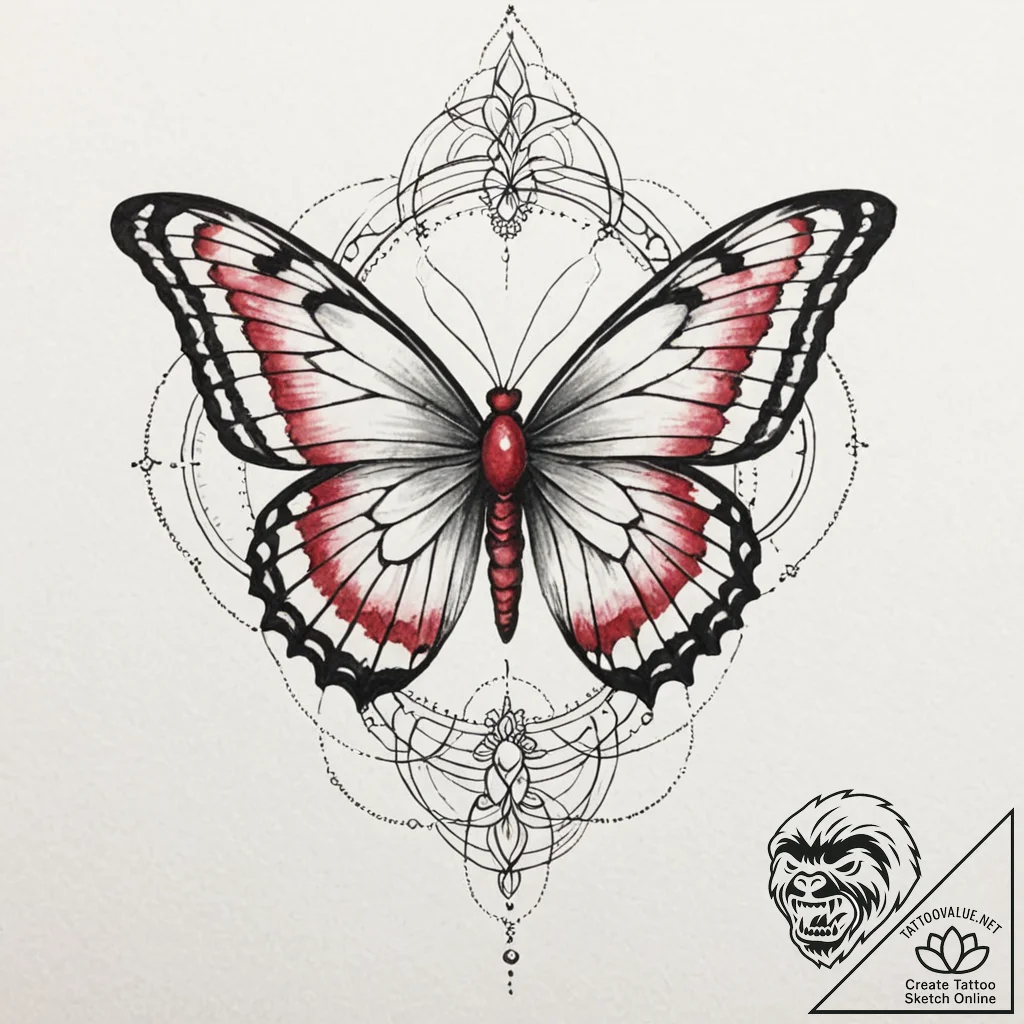 A beautiful, colorful butterfly, its wings ar... - tattoo sketch (№1752079006_0, 09.07.2025 16:36) — tattoovalue.net