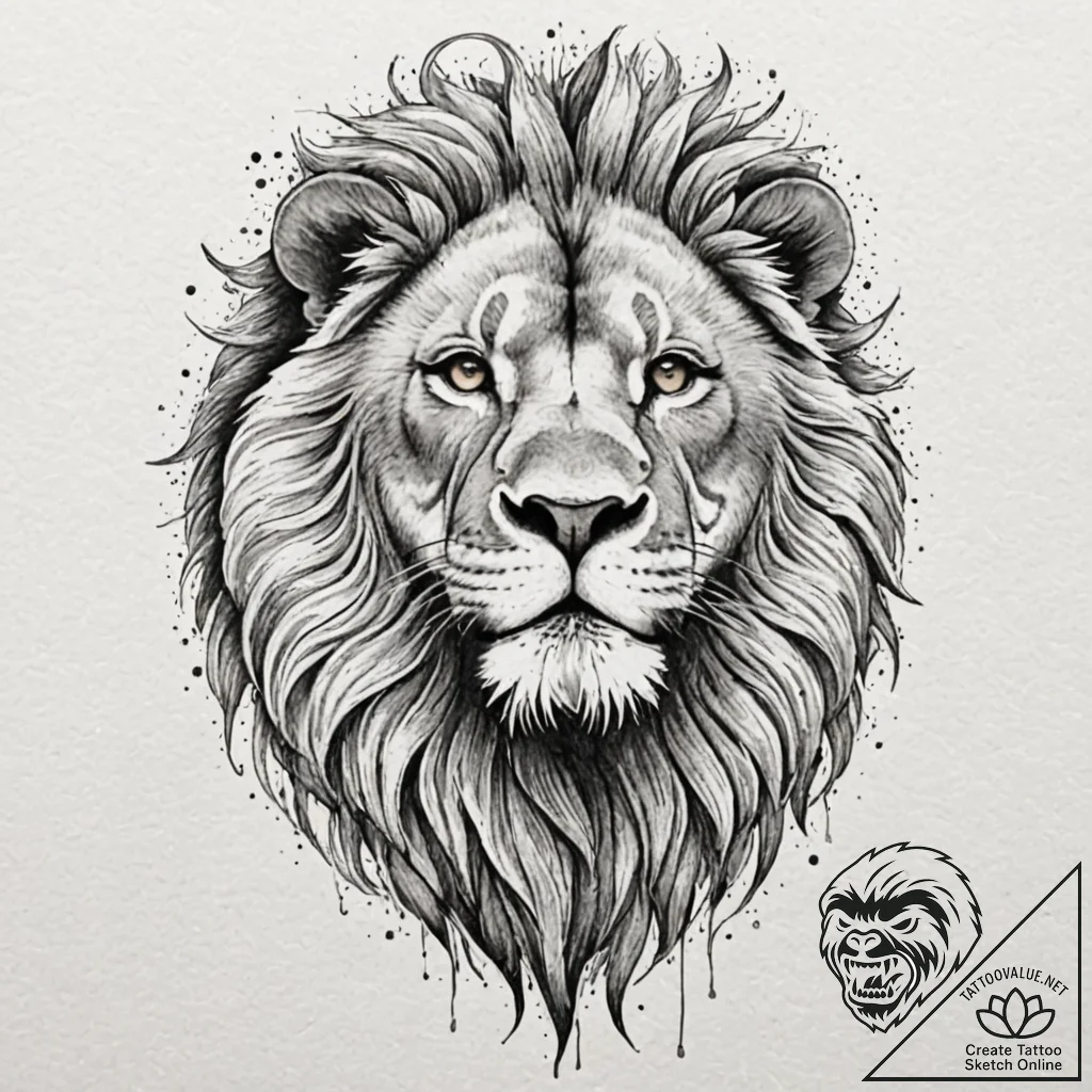 A portrait of a lion, its mane is an explosio... - tattoo sketch (№1752079339_0, 09.07.2025 16:42) — tattoovalue.net