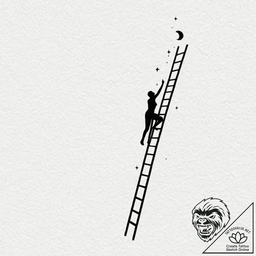 A human silhouette, at the top of a ladder, r... - tattoo sketch (№1752079423_0, 09.07.2025 16:43) — tattoovalue.net