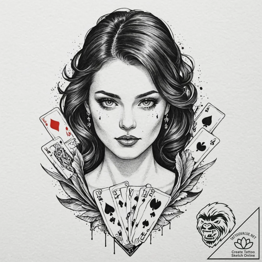 A beautiful woman with her face half-covered... - tattoo sketch (№1752080006_0, 09.07.2025 16:53) — tattoovalue.net