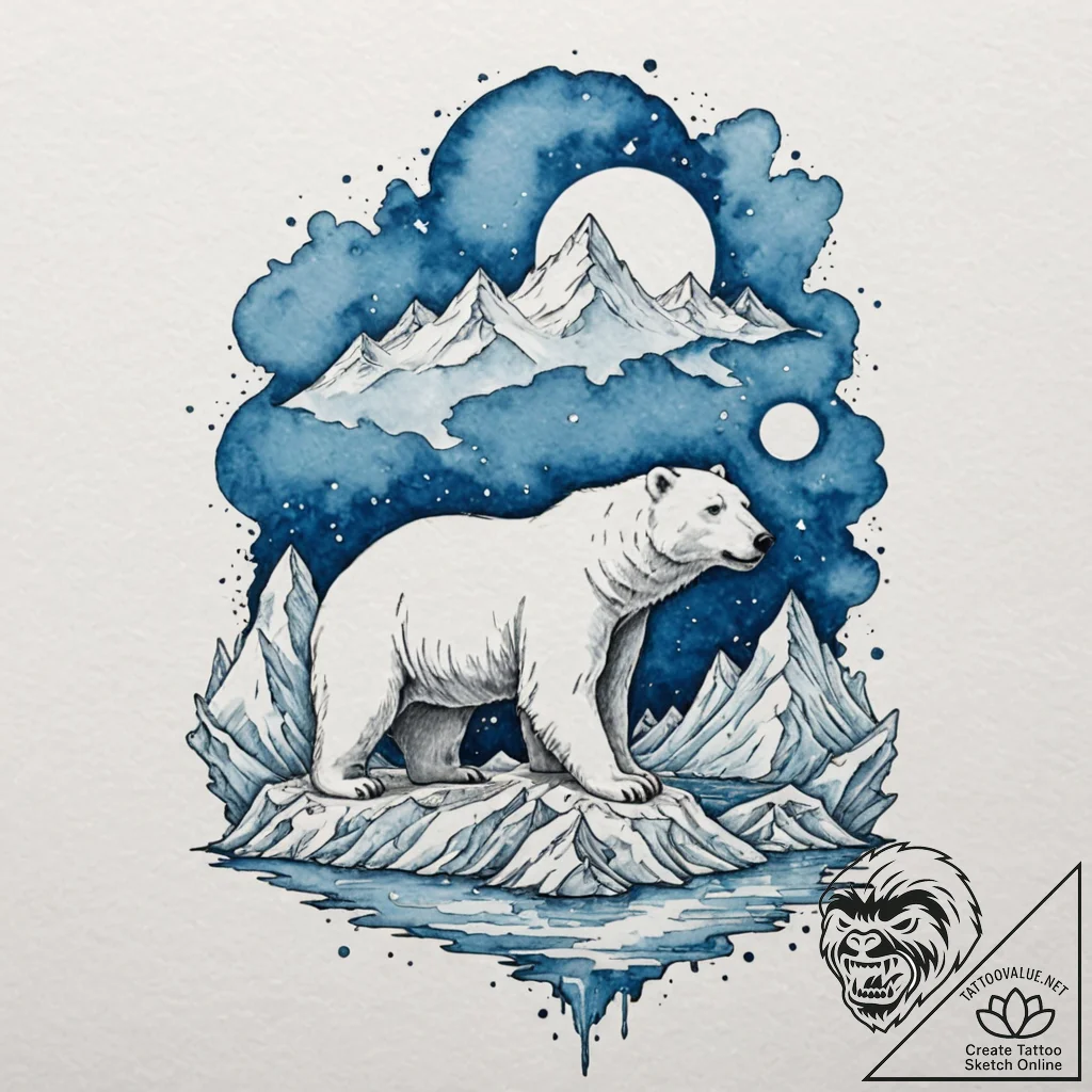 A majestic polar bear, on an iceberg in a sea... - tattoo sketch (№1752080258_0, 09.07.2025 16:57) — tattoovalue.net