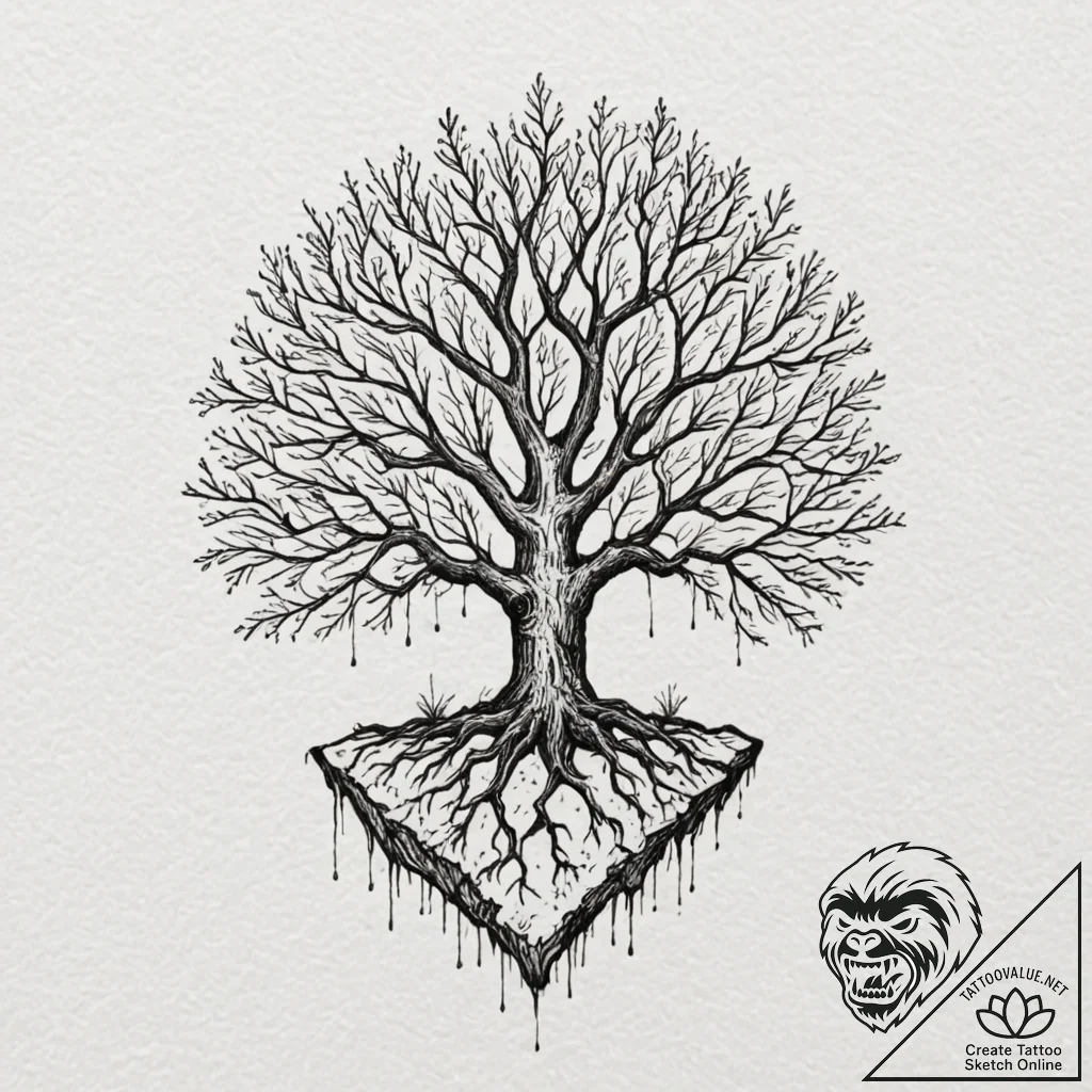 A single, strong tree, its roots are deep and... - tattoo sketch (№1752080757_0, 09.07.2025 17:05) — tattoovalue.net