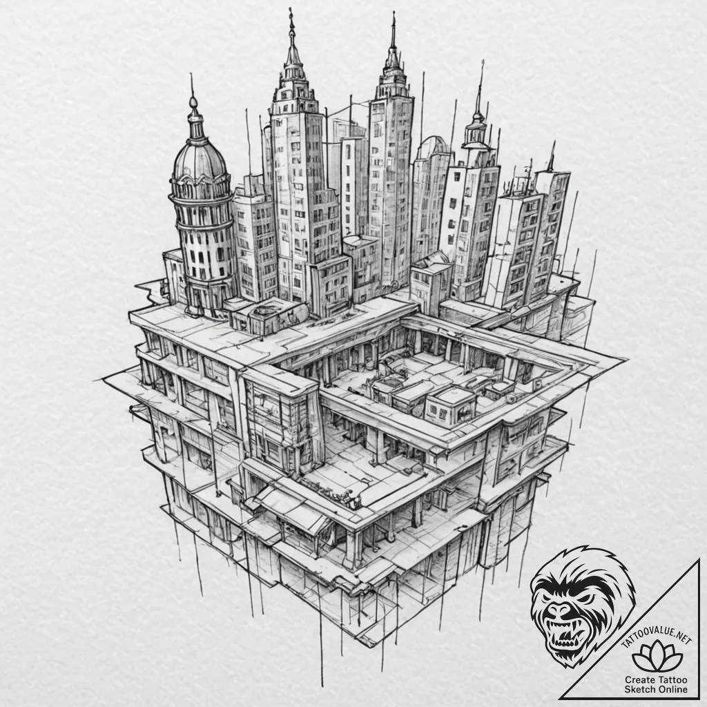 A beautiful, ornate set of architectural blue... - tattoo sketch (№1752080922_0, 09.07.2025 17:08) — tattoovalue.net