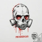A skull, wearing a broken gas mask, with red… – tattoo sketch (№1752081603_0, 09.07.2025 17:20) — tattoovalue.net