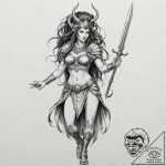 A beautiful but fierce goddess of war, like m… – tattoo sketch (№1752081767_0, 09.07.2025 17:22) — tattoovalue.net