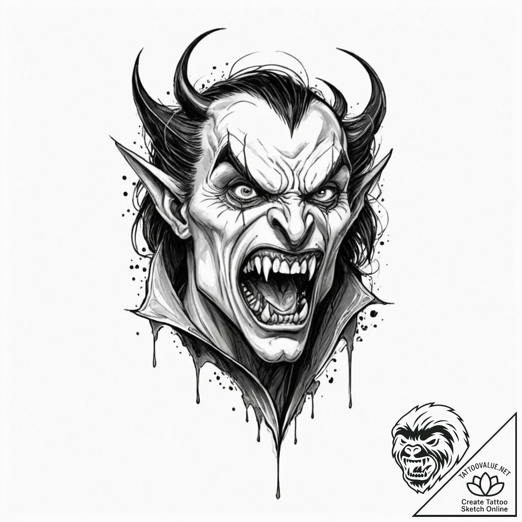 A beautiful, but deadly vampire, its fangs ba... - tattoo sketch (№1752082019_0, 09.07.2025 17:26) — tattoovalue.net