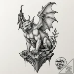 A beautiful, but menacing gargoyle, perched a… – tattoo sketch (№1752082767_0, 09.07.2025 17:39) — tattoovalue.net