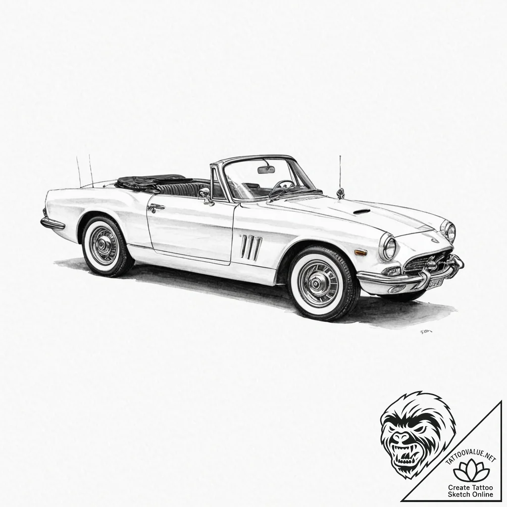 A minimalist drawing of a classic convertible... - tattoo sketch (№1752082940_0, 09.07.2025 17:42) — tattoovalue.net