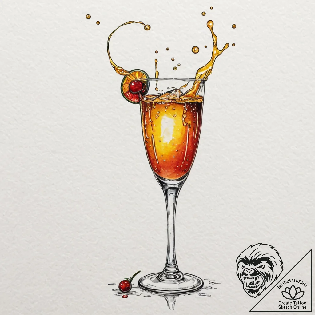 A beautiful, realistic glass of champagne, wi... - tattoo sketch (№1752083020_0, 09.07.2025 17:43) — tattoovalue.net
