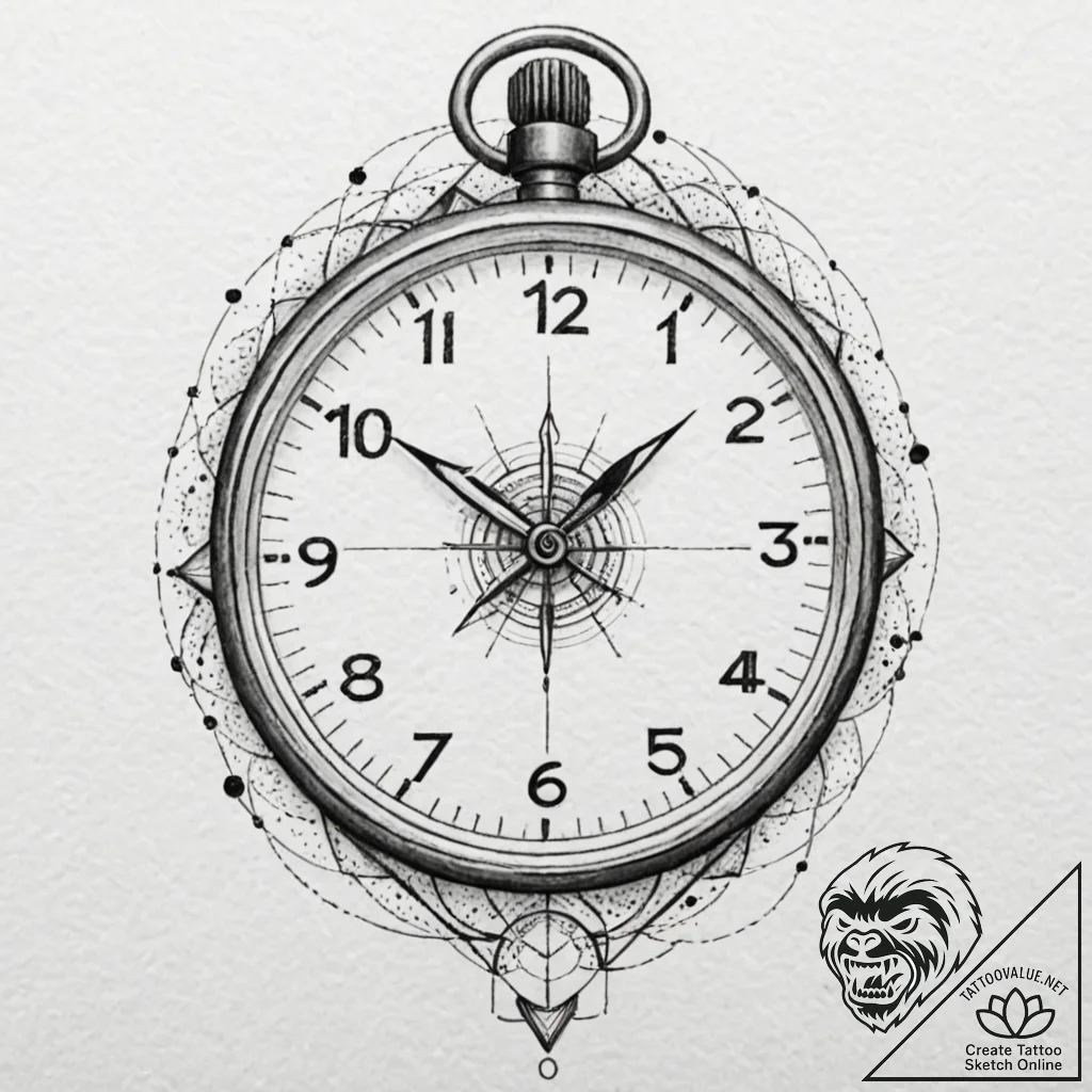 A beautiful, realistic stopwatch, its face is... - tattoo sketch (№1752083101_0, 09.07.2025 17:45) — tattoovalue.net