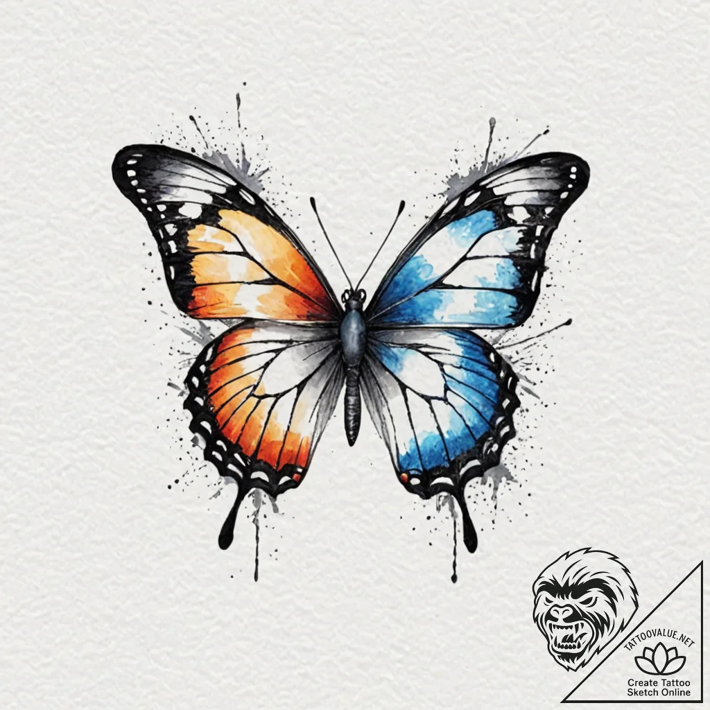 A beautiful, colorful butterfly, its wings ar... - tattoo sketch (№1752083580_0, 09.07.2025 17:53) — tattoovalue.net