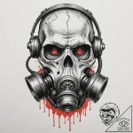 A skull, wearing a broken gas mask, with red… – tattoo sketch (№1752083828_0, 09.07.2025 17:57) — tattoovalue.net