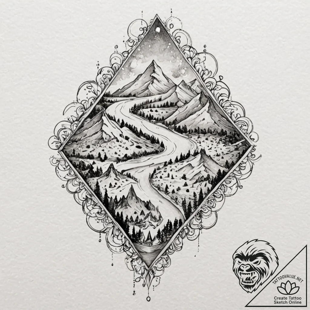 A beautiful, ornate map, with a clear, marked... - tattoo sketch (№1752083910_0, 09.07.2025 17:58) — tattoovalue.net