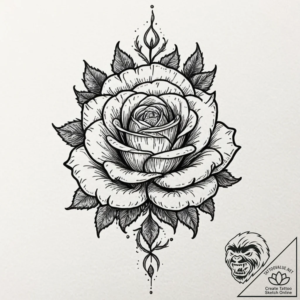 A single, black rose, but its thorns are exce... - tattoo sketch (№1752083991_0, 09.07.2025 17:59) — tattoovalue.net