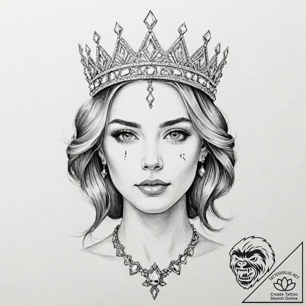 A beautiful woman wearing a crown made of cry... - tattoo sketch (№1752084392_0, 09.07.2025 18:06) — tattoovalue.net