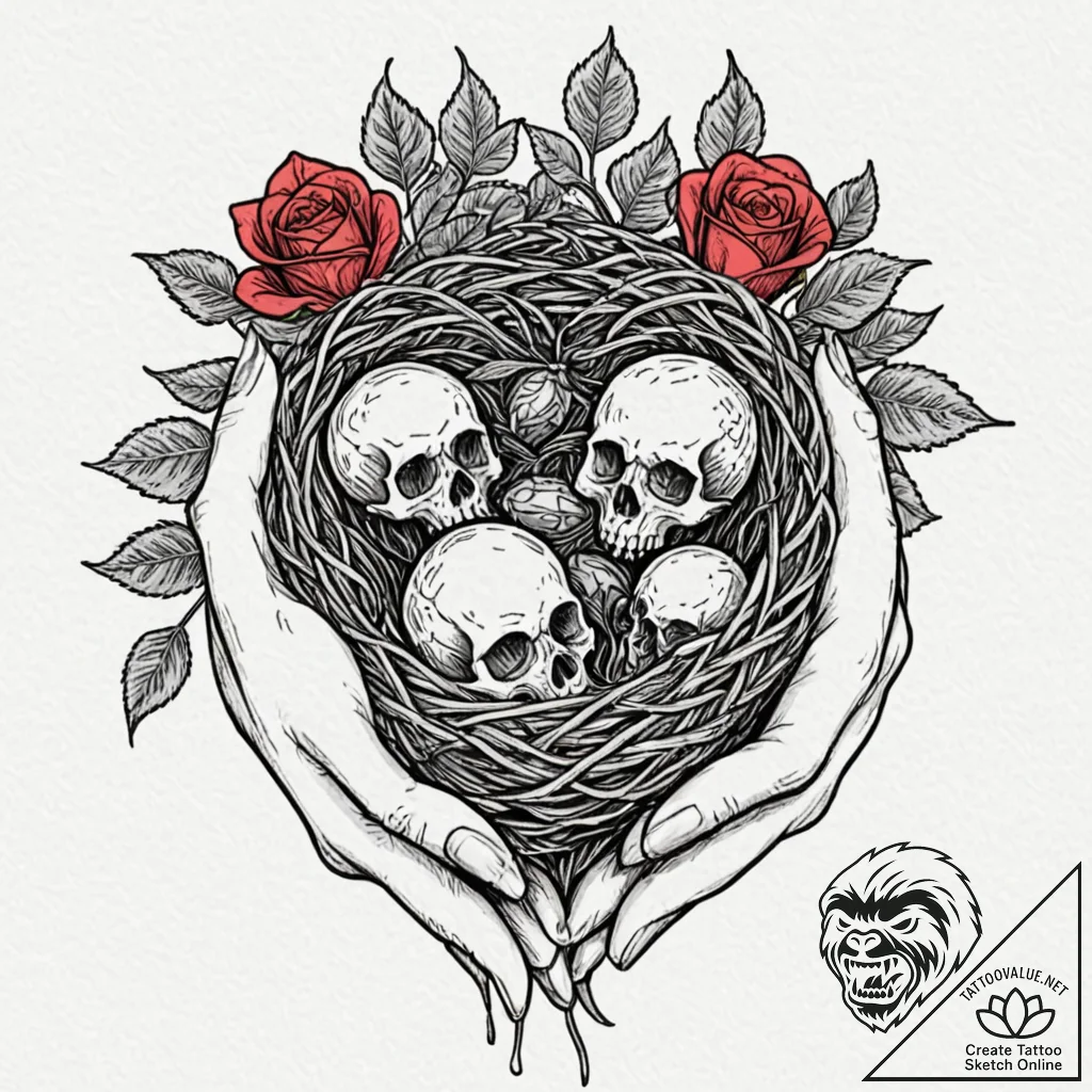 A pair of hands, gently holding a small, vuln... - tattoo sketch (№1752084470_0, 09.07.2025 18:07) — tattoovalue.net