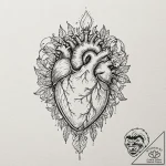 A human heart, with a small, glowing candle i… – tattoo sketch (№1752084557_0, 09.07.2025 18:09) — tattoovalue.net