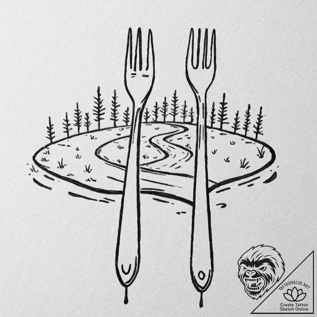 A simple drawing of a fork in the road, with... - tattoo sketch (№1752084641_0, 09.07.2025 18:10) — tattoovalue.net