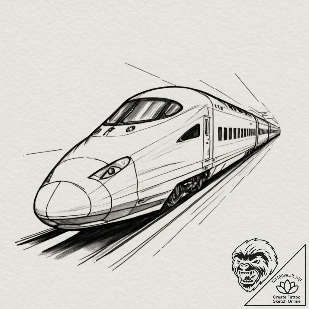 A powerful bullet train, a symbol of speed an... - tattoo sketch (№1752084724_0, 09.07.2025 18:12) — tattoovalue.net