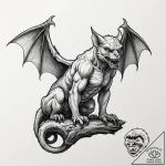 A beautiful, but menacing gargoyle, perched a… – tattoo sketch (№1752084808_0, 09.07.2025 18:13) — tattoovalue.net