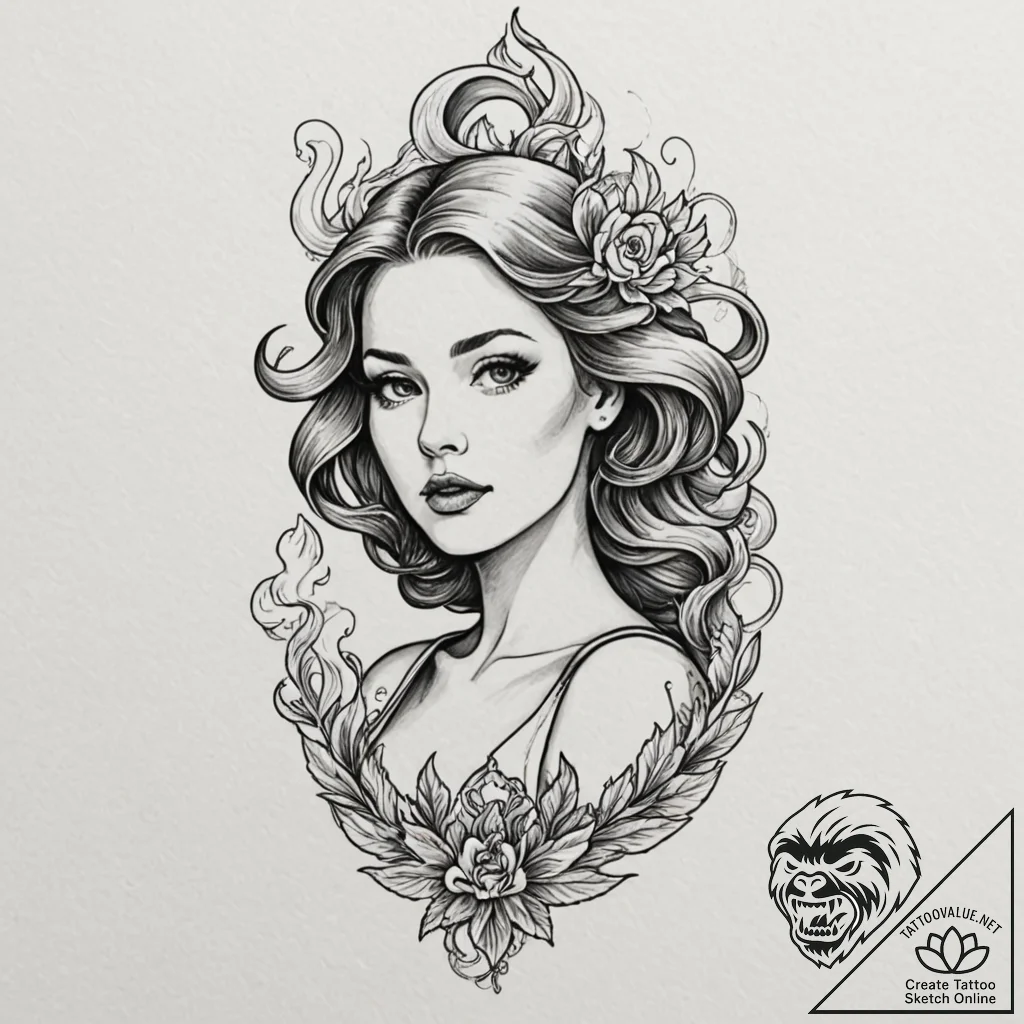 A beautiful woman with her body made of smoke... - tattoo sketch (№1752084891_0, 09.07.2025 18:14) — tattoovalue.net