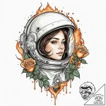 A woman wearing an astronaut helmet, her refl… – tattoo sketch (№1752085473_0, 09.07.2025 18:24) — tattoovalue.net