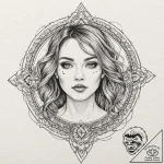 A beautiful, realistic woman’s face, with her… – tattoo sketch (№1752085554_0, 09.07.2025 18:25) — tattoovalue.net