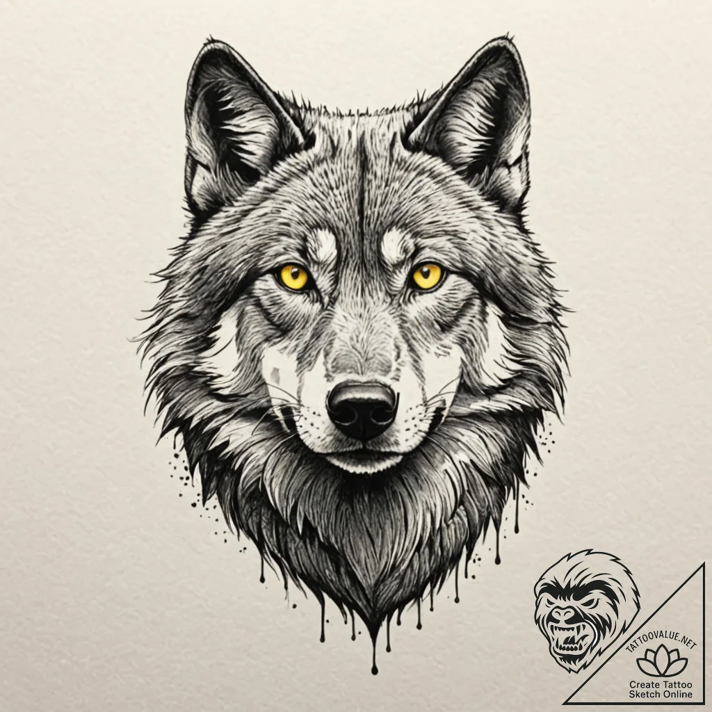 A beautiful, realistic black wolf, its eyes g... - tattoo sketch (№1752085637_0, 09.07.2025 18:27) — tattoovalue.net