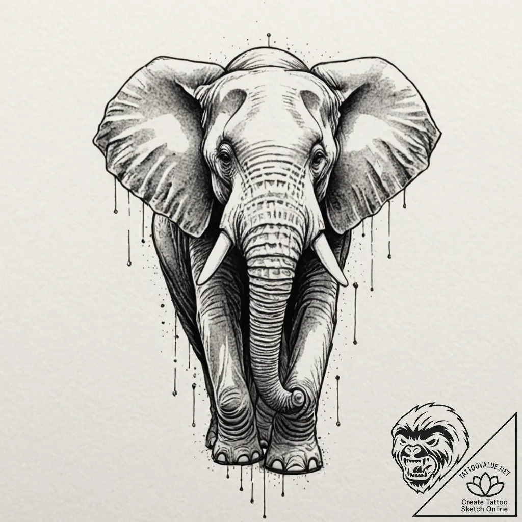 A powerful, but gentle elephant, a symbol of... - tattoo sketch (№1752085722_0, 09.07.2025 18:28) — tattoovalue.net